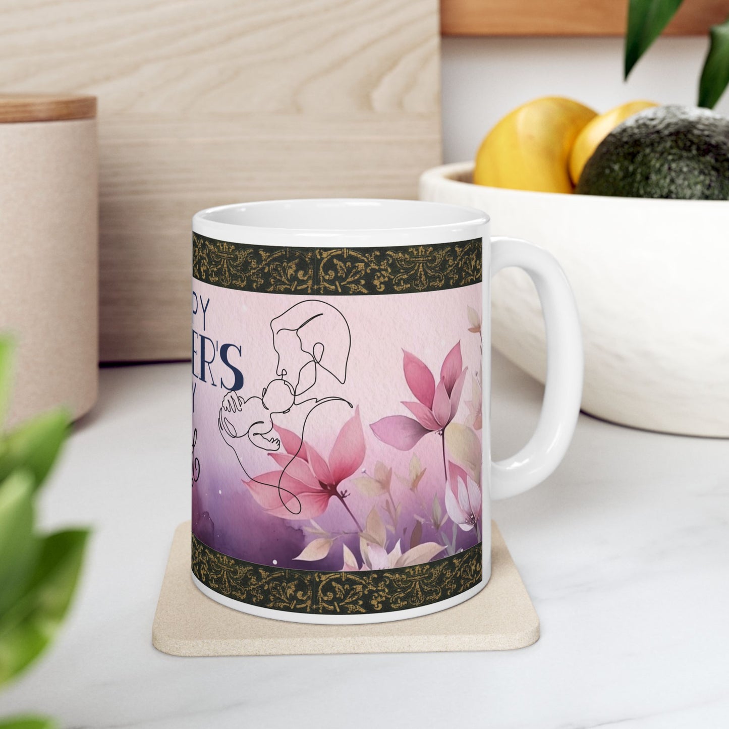 Happy Father's Day Ceramic Mug - Gift for Dad with Floral Design