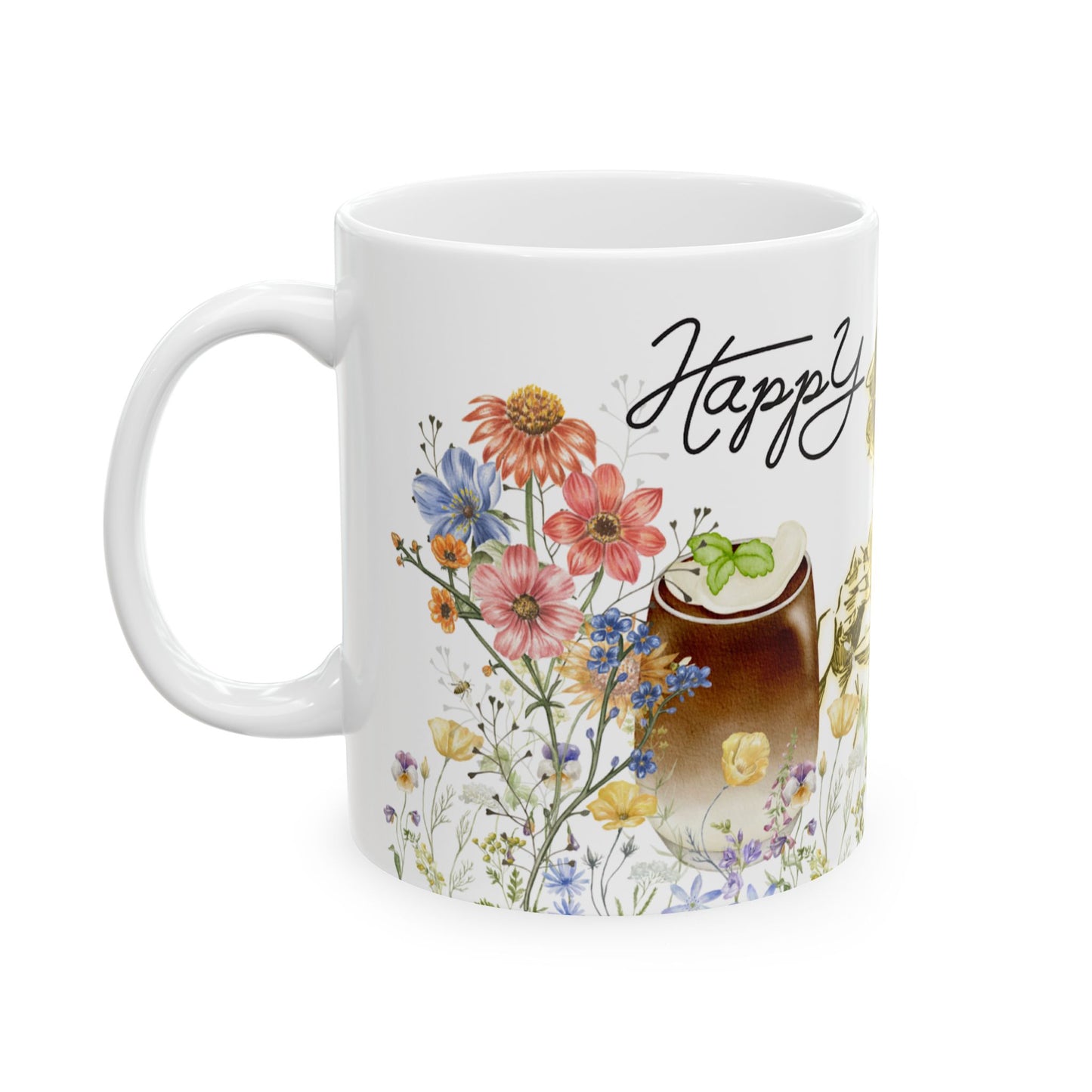 Floral Art Ceramic Mug - Happy Tuesday Coffee Cup