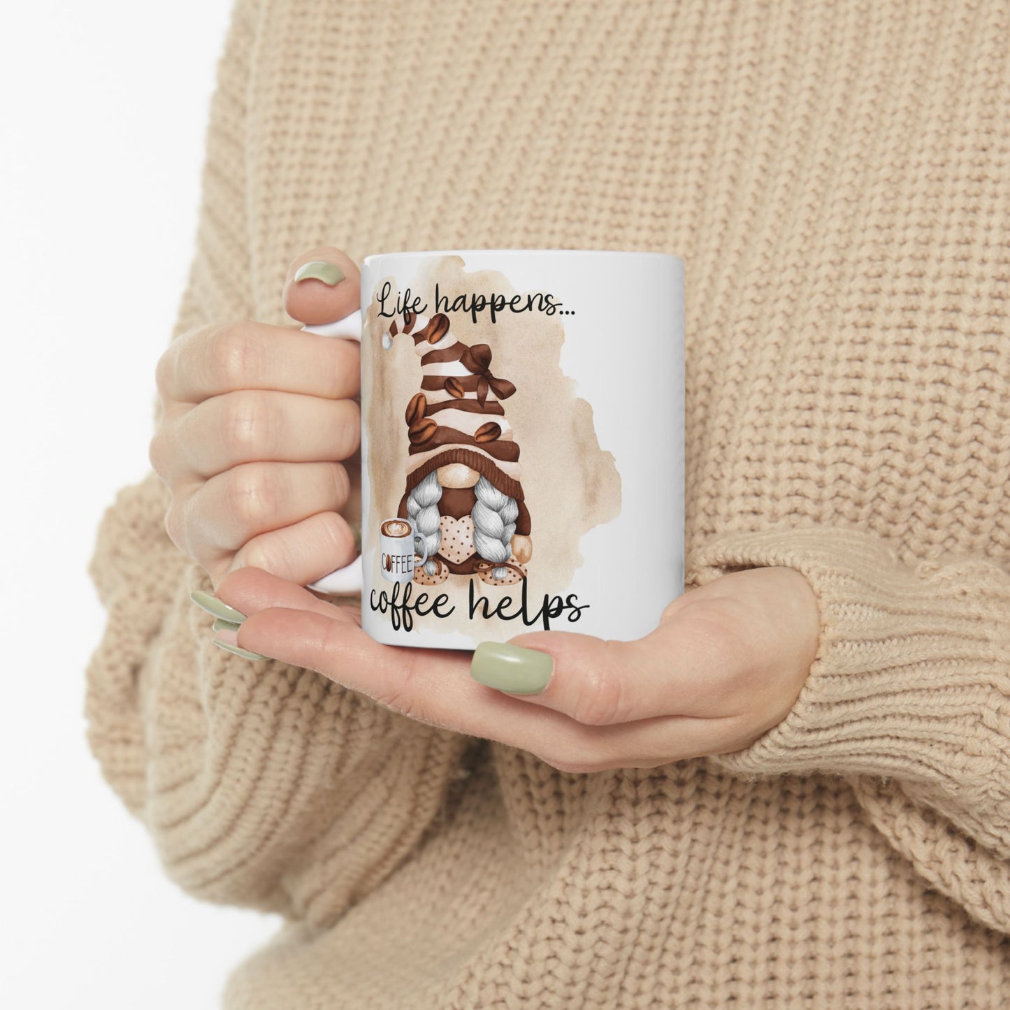 Coffee Lovers Ceramic Mug - "Life Happens... Coffee Helps"