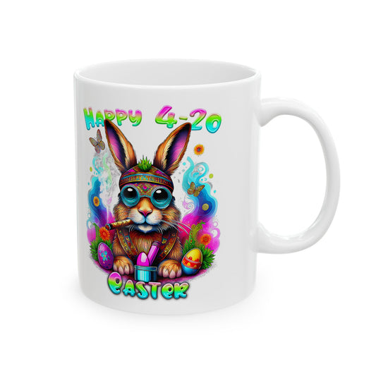 Happy 4-20 Ceramic Mug - Colorful Easter Bunny Design (11oz, 15oz)