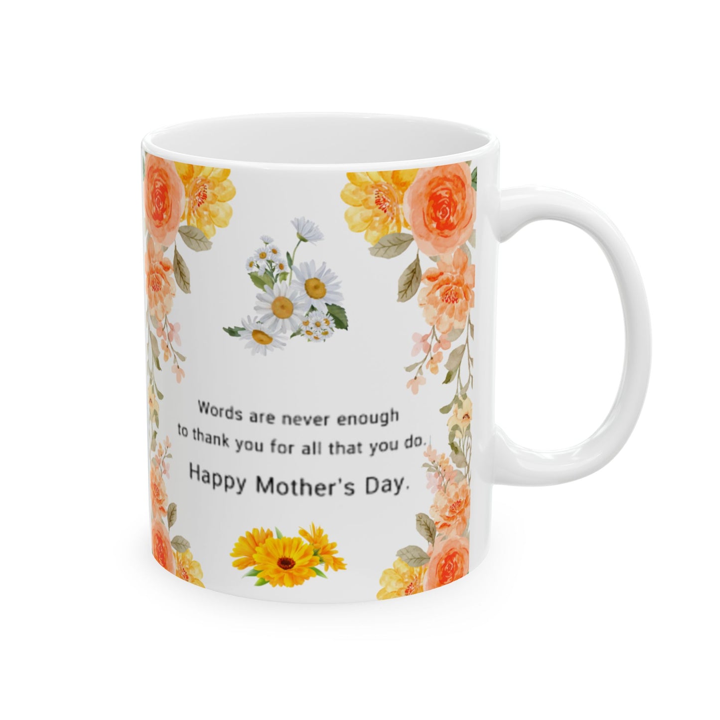 Floral Thank You Ceramic Mug - 11oz Perfect Gift for Mother's Day