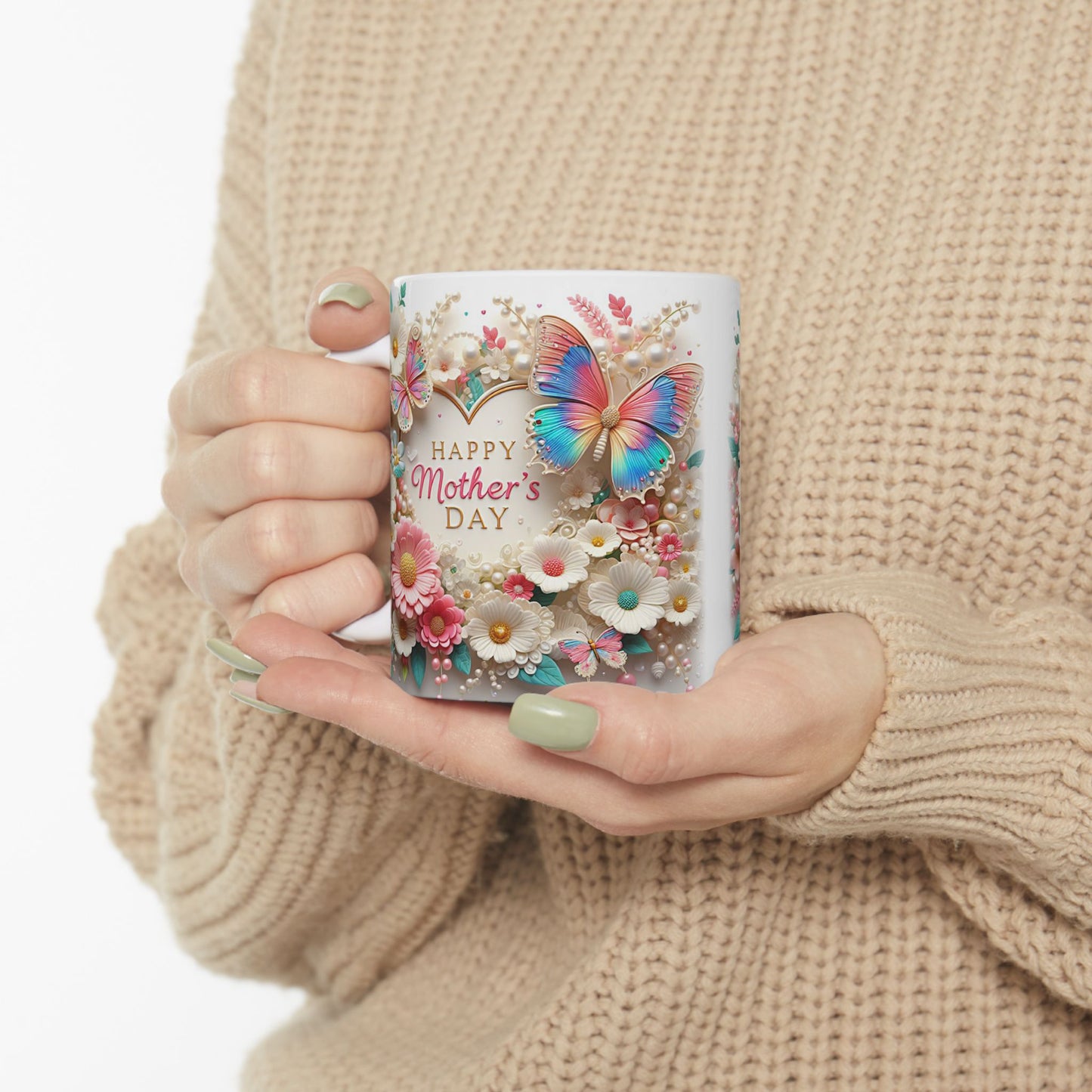 Whimsical Floral Butterfly Ceramic Mug – Perfect for Springtime Sips