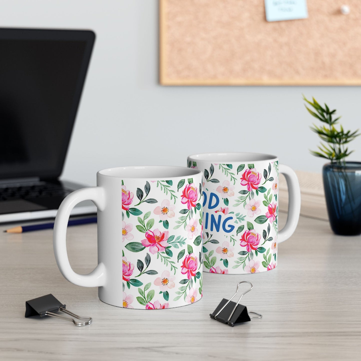 Good Morning Floral Ceramic Mug - 11oz Coffee Cup for Bright Mornings