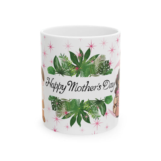 Happy Mother's Day Ceramic Mug - Floral Design Gift for Mom, 11oz