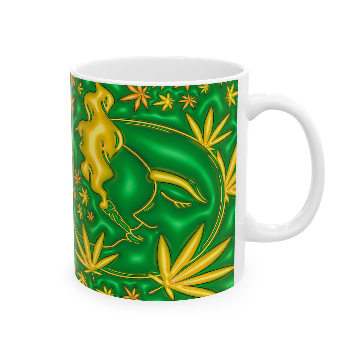 Psychedelic Cannabis Mug - 11oz Vibrant Green Leaf Design