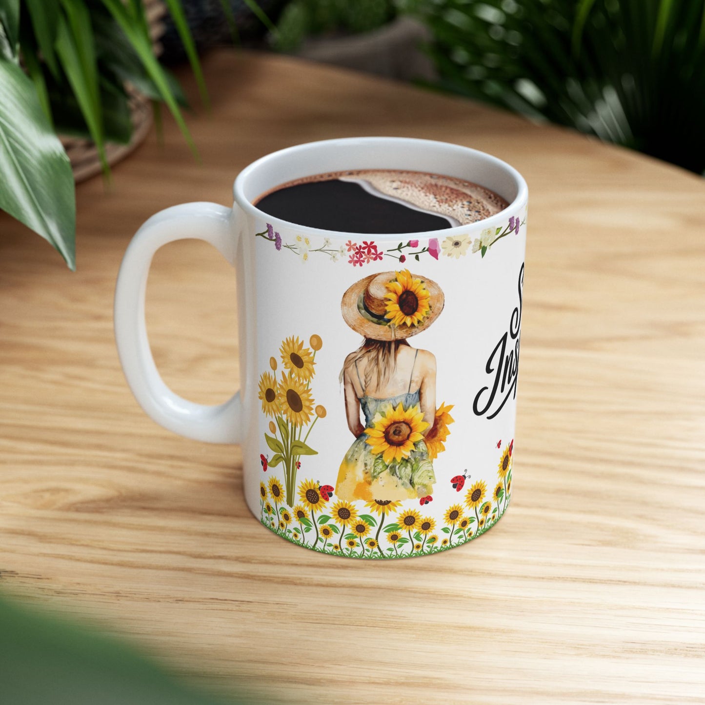 Stay Inspired Floral Ceramic Mug - 11oz Perfect Gift for Garden Lovers