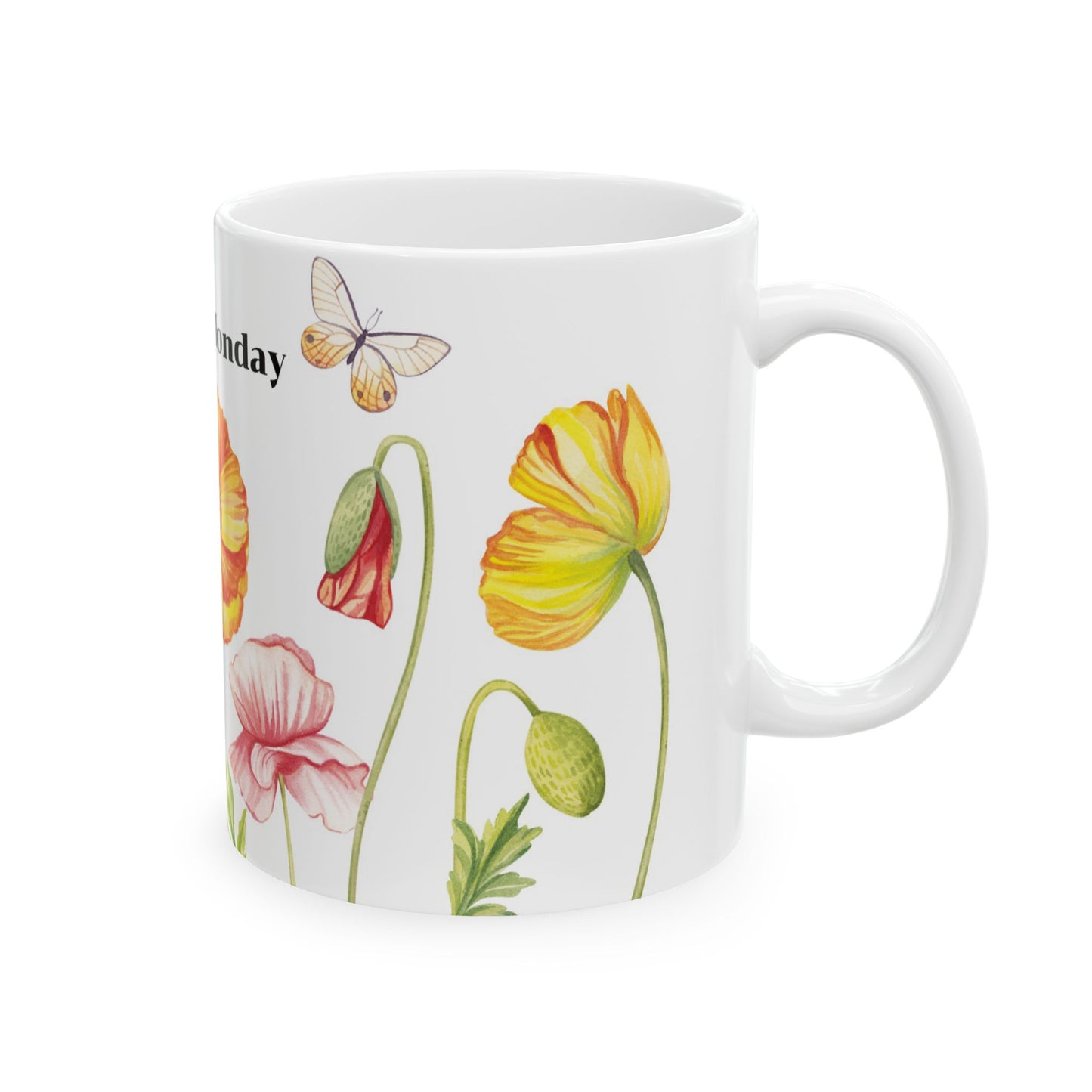 Happy Monday Floral Ceramic Mug - 11oz