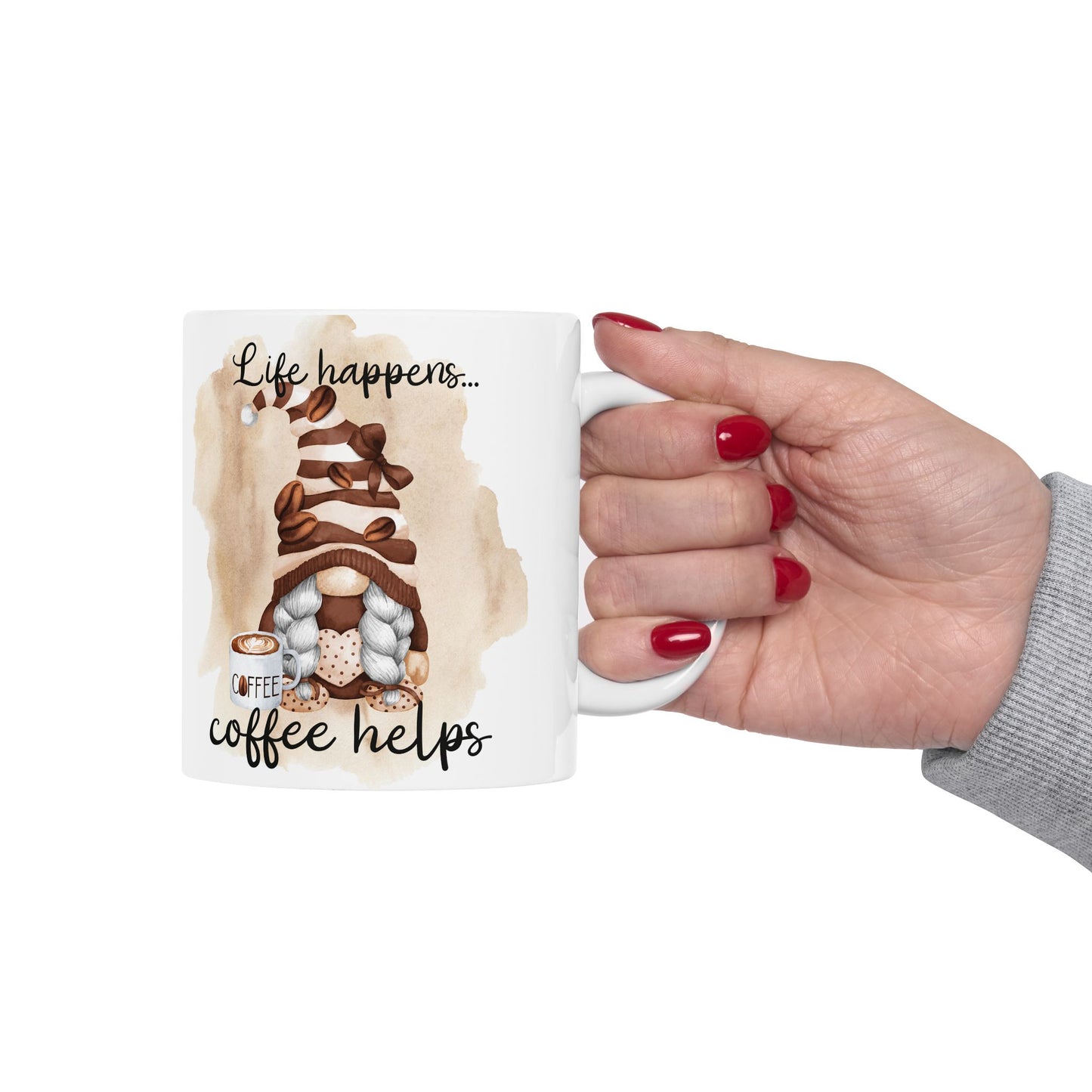 Coffee Lovers Ceramic Mug - "Life Happens... Coffee Helps"
