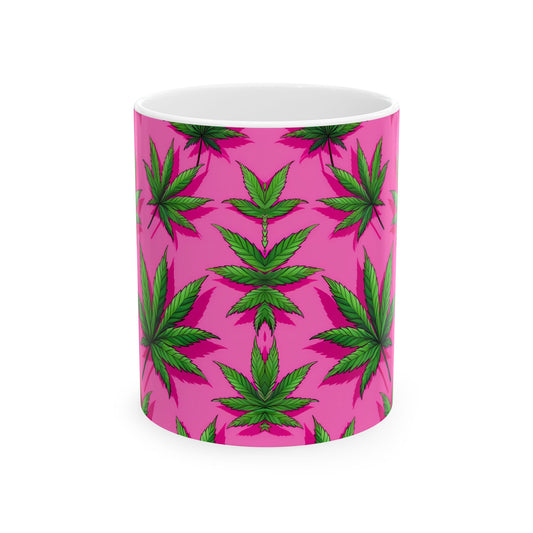 Vibrant Pink Cannabis Ceramic Mug - 11oz