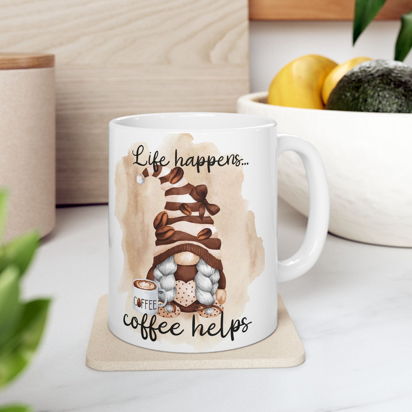 Coffee Lovers Ceramic Mug - "Life Happens... Coffee Helps"