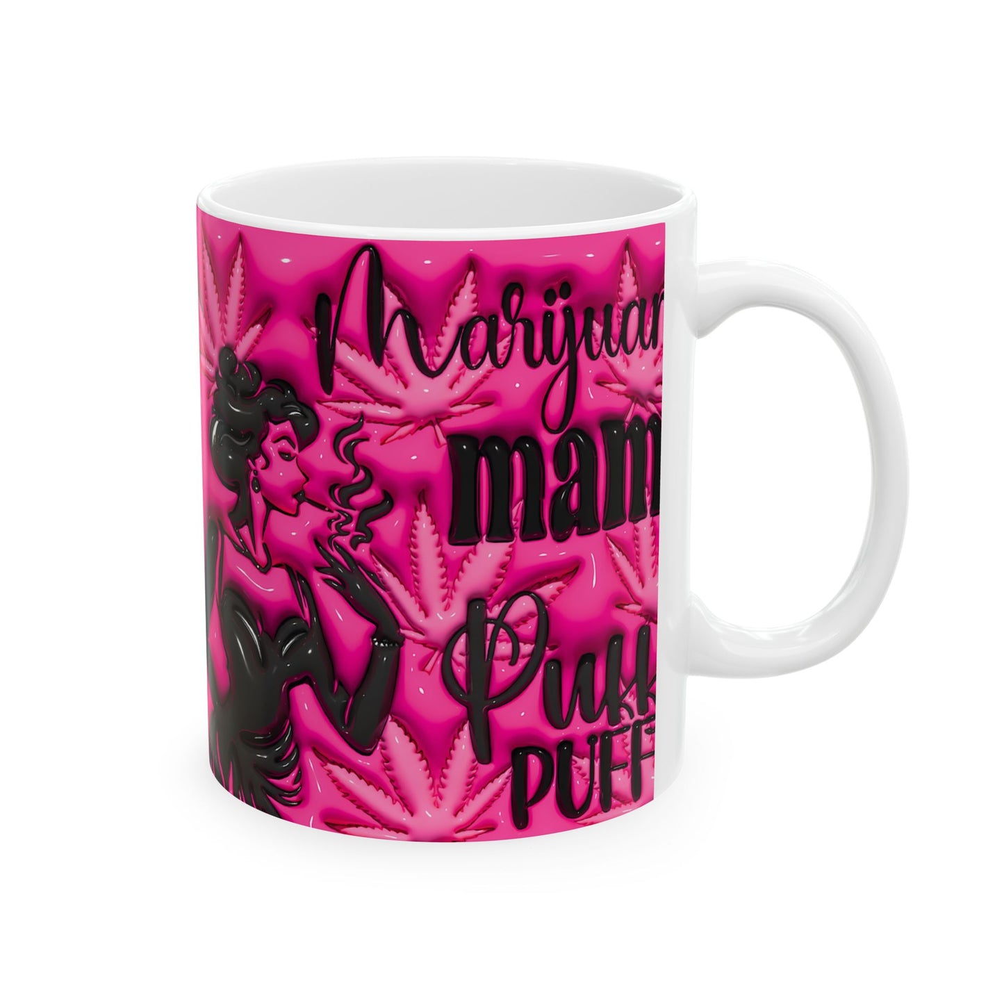 Punk Mama Ceramic Mug - Bold Pink Cannabis Design 11oz