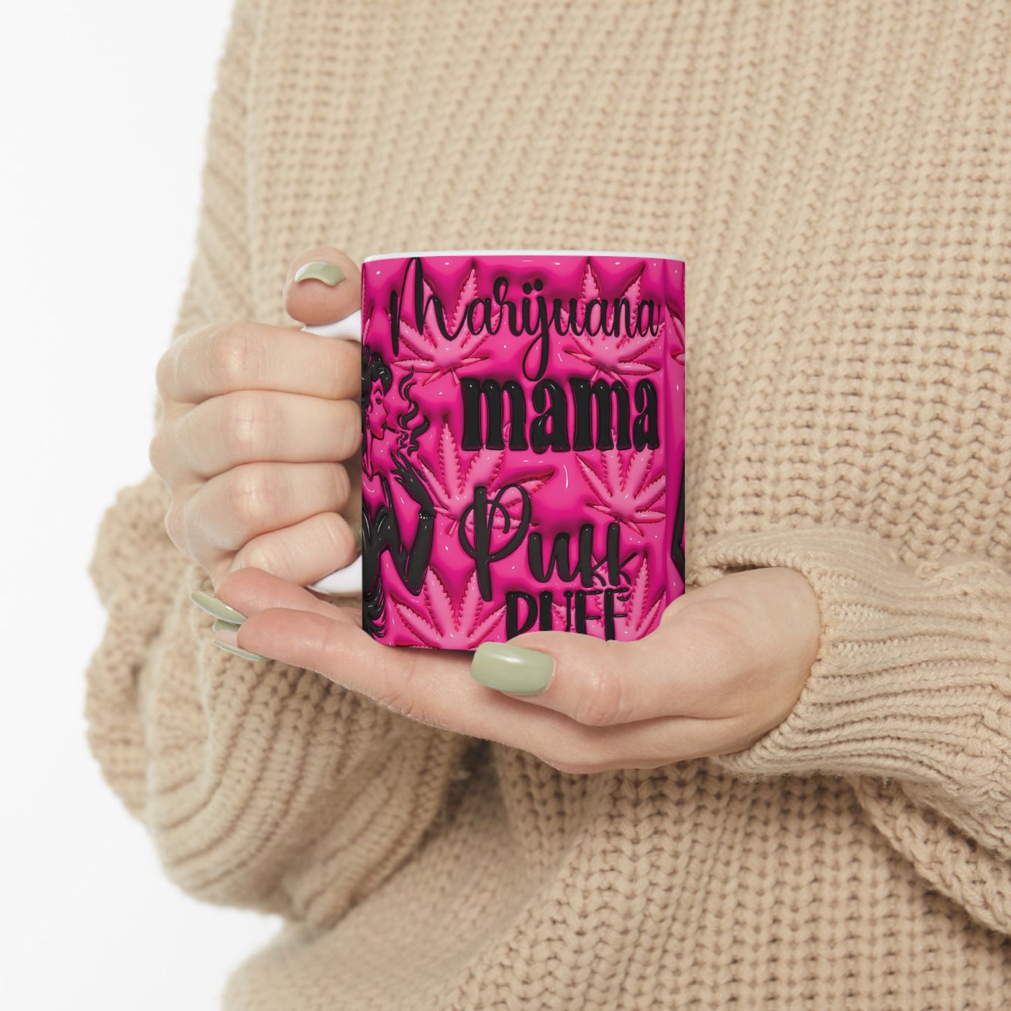 Punk Mama Ceramic Mug - Bold Pink Cannabis Design 11oz