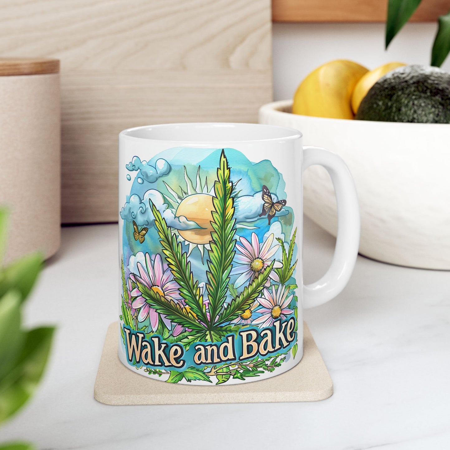 Wake & Bake Ceramic Mug | Nature-Inspired Coffee Cup for Relaxed Mornings