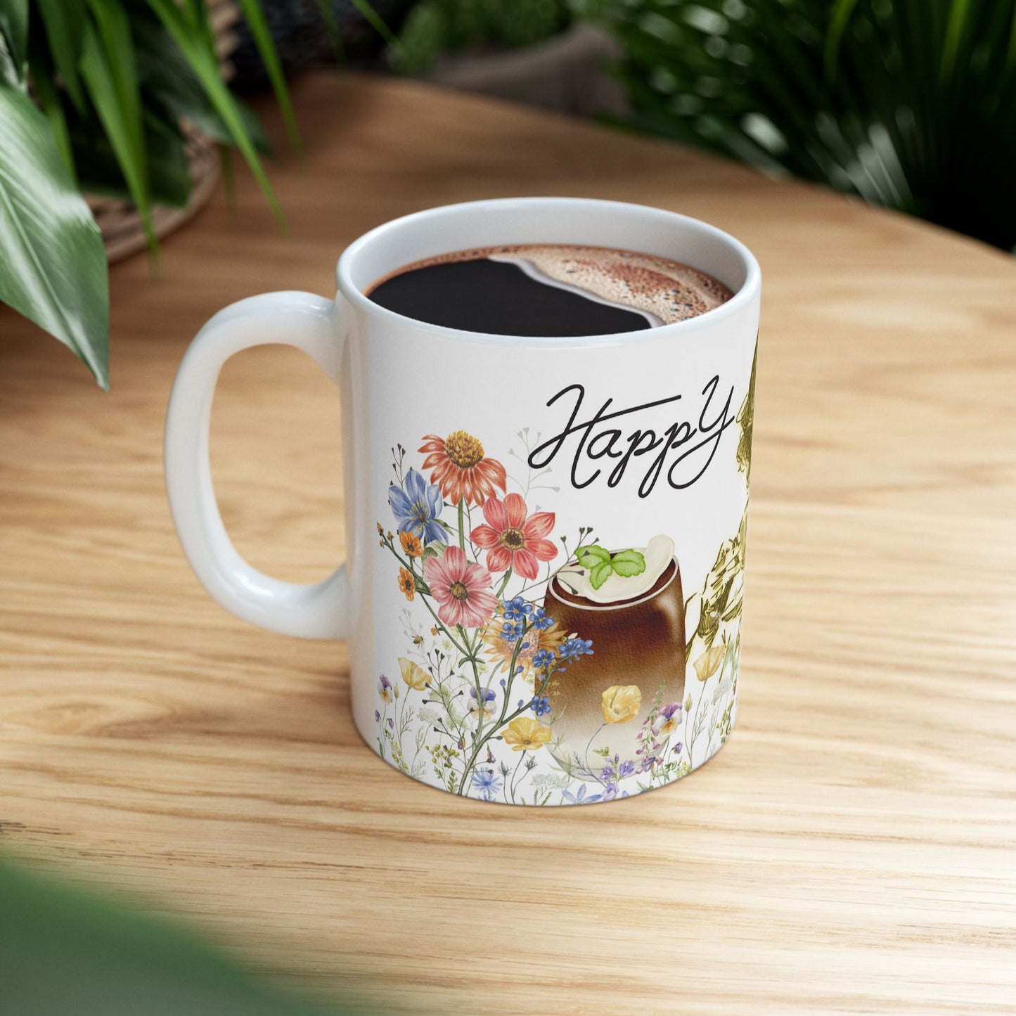 Floral Art Ceramic Mug - Happy Tuesday Coffee Cup