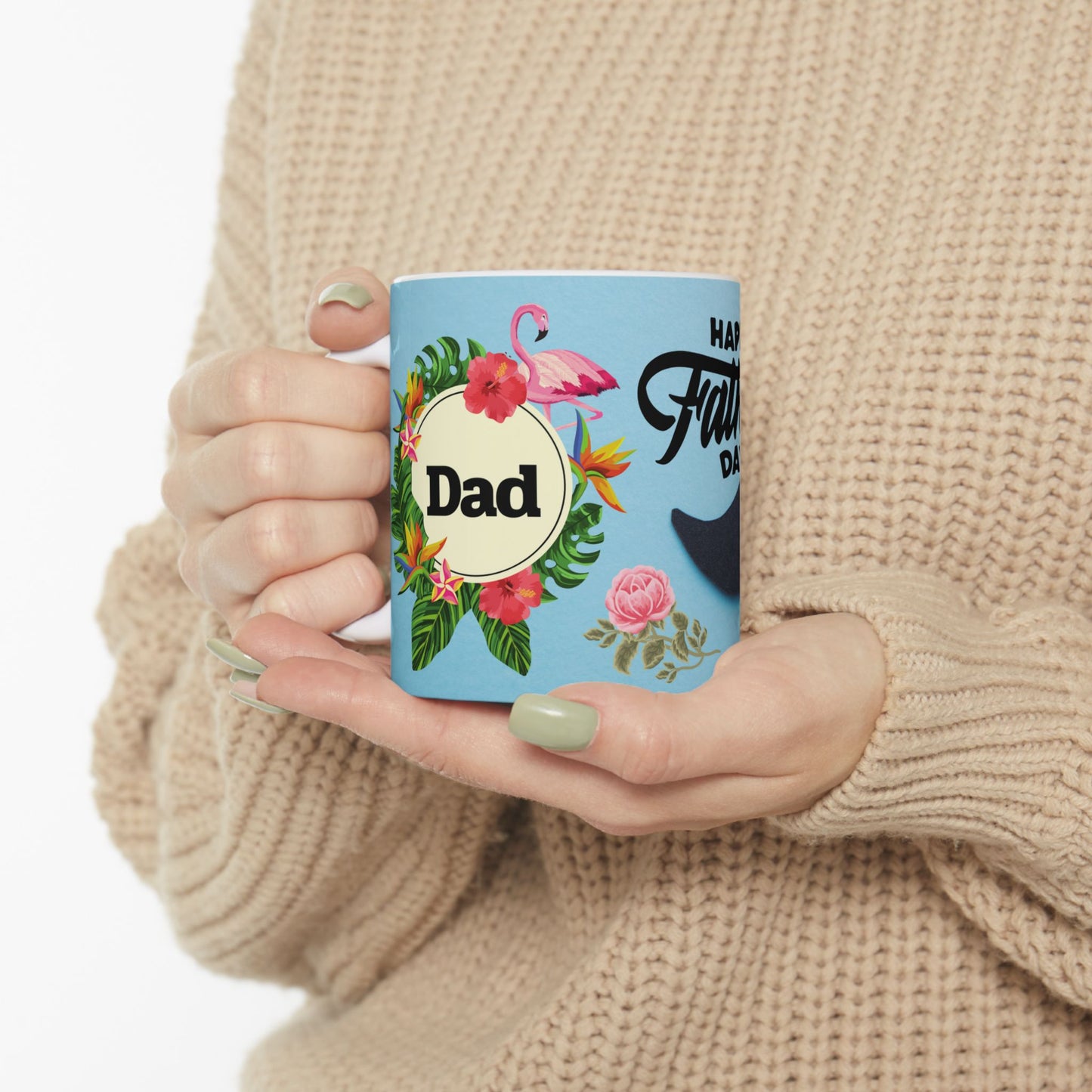 Happy Father's Day Ceramic Mug - Unique Floral Design for Dad