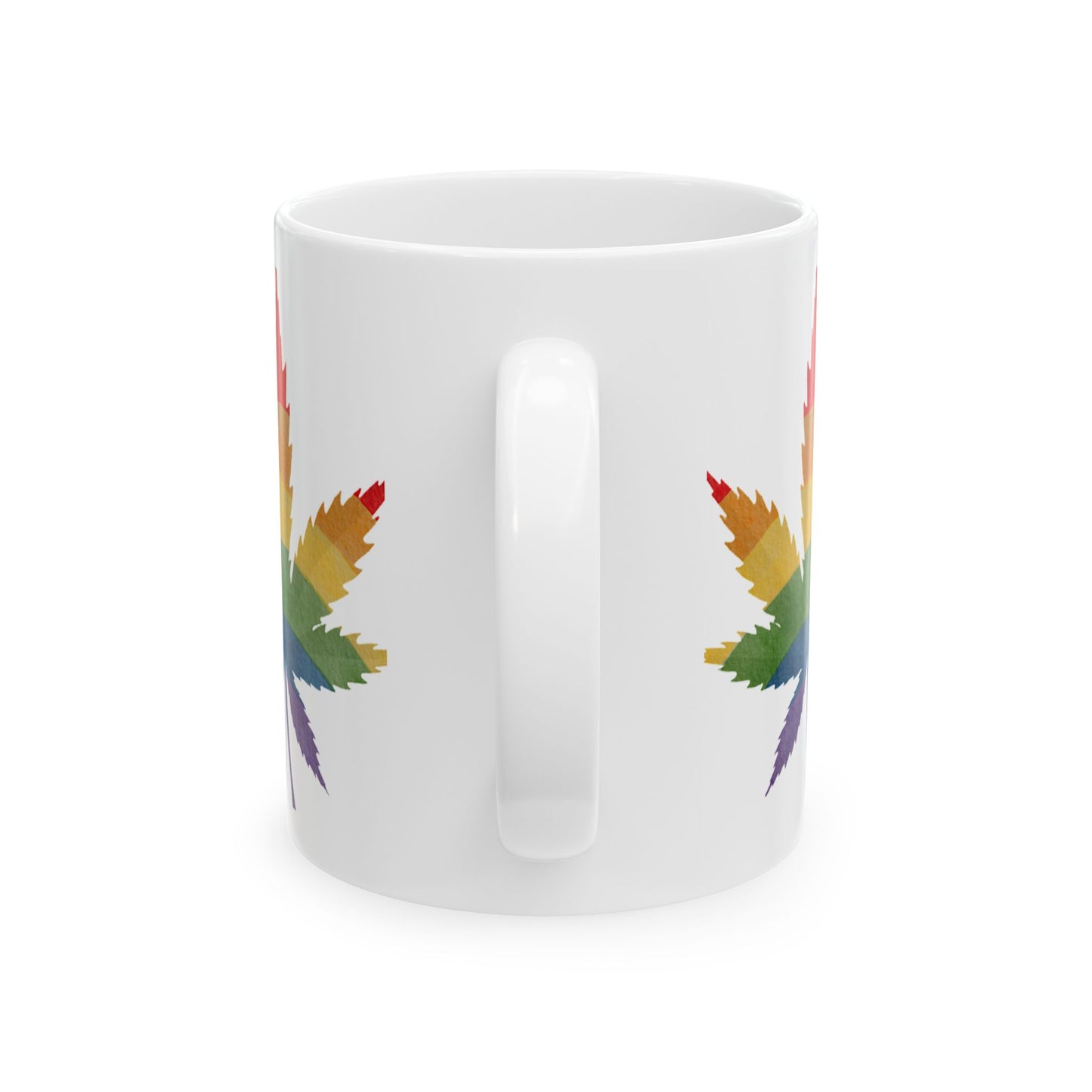 Rainbow Leaf Ceramic Mug - Colorful Cannabis Design for Proud Allies