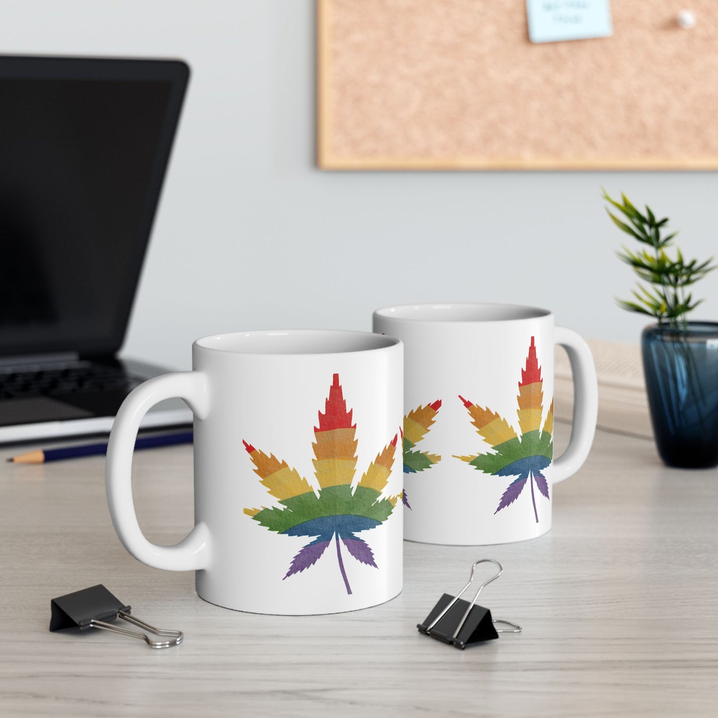 Rainbow Leaf Ceramic Mug - Colorful Cannabis Design for Proud Allies