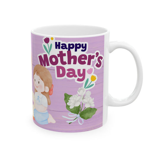 Mother's Day Ceramic Mug - Floral Design, Perfect Gift for Moms