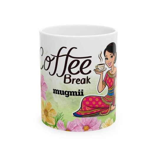 Coffee Break Floral Ceramic Mug 11oz Perfect for Relaxation & Gifting