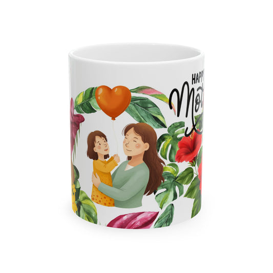 Happy Mother's Day Ceramic Mug - Floral Design, Perfect Gift for Mom