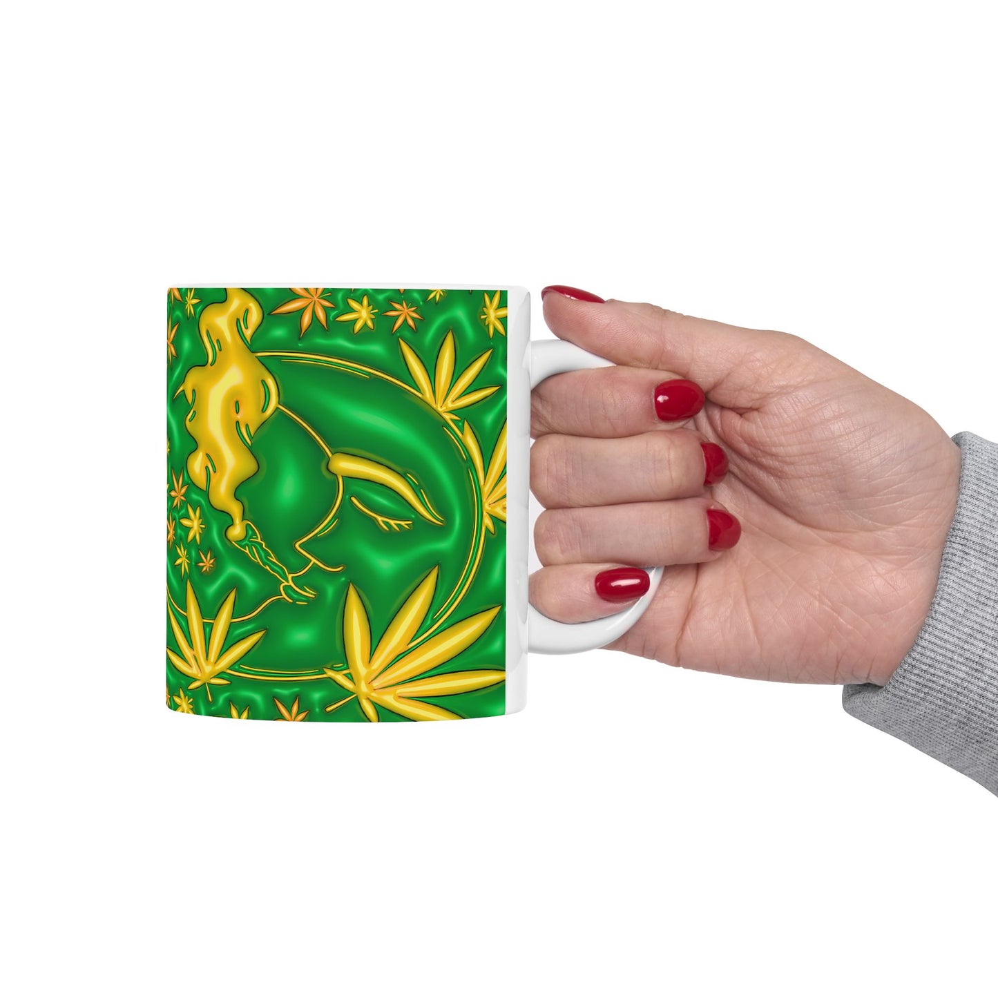 Psychedelic Cannabis Mug - 11oz Vibrant Green Leaf Design