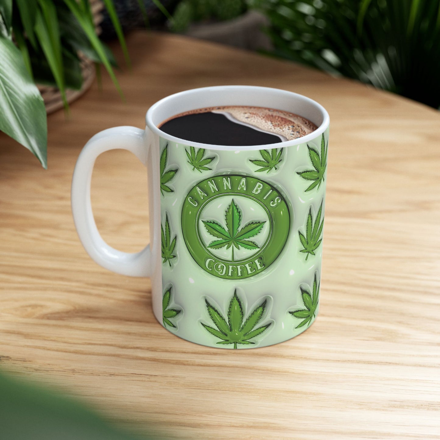 Cannabis Leaf Ceramic Mug - Perfect for Coffee Lovers, Stoner Gifts, Unique Kitchen Decor, and Greenery Enthusiasts