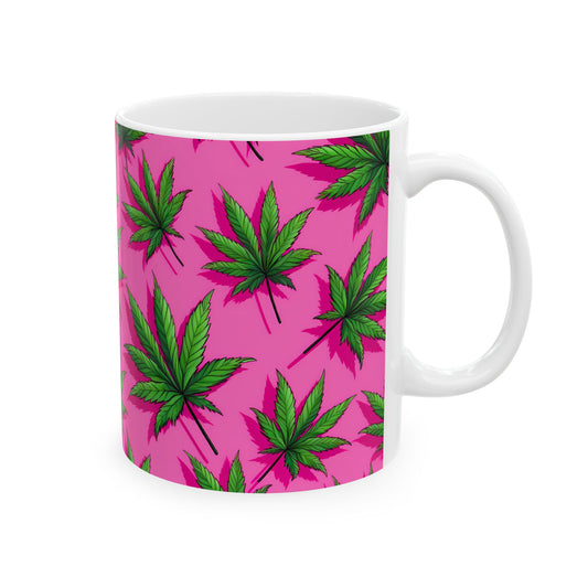 Vibrant Pink Cannabis Ceramic Mug - 11oz
