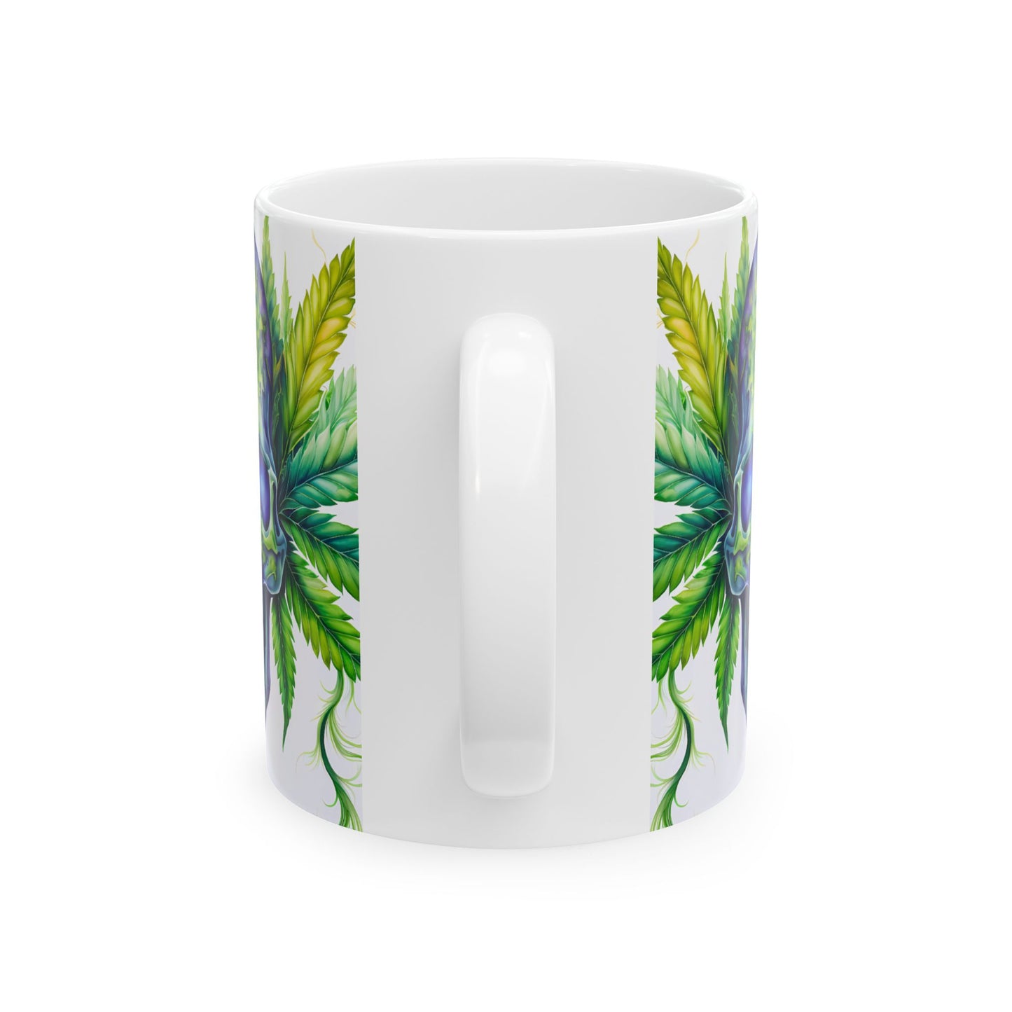 Vibrant Skull & Leaf Ceramic Mug - 11oz Perfect for Stoners