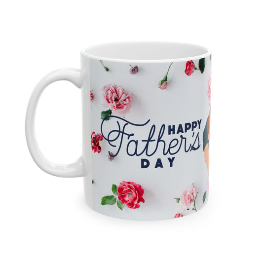 Happy Father's Day Ceramic Mug, Personalized Gift, Dad Coffee Cup, Floral Design