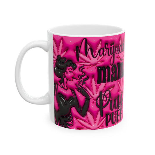 Punk Mama Ceramic Mug - Bold Pink Cannabis Design 11oz