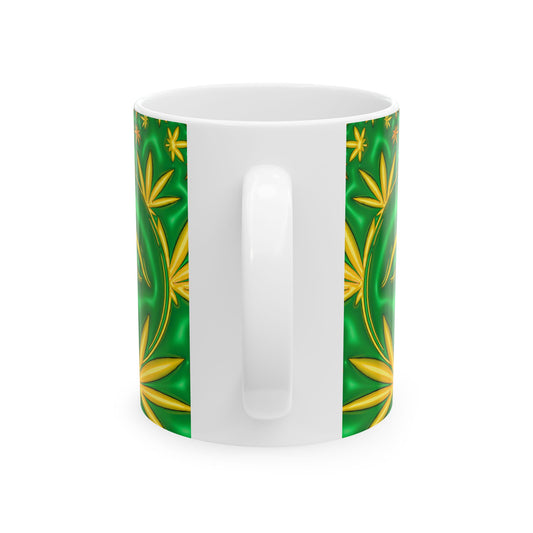 Psychedelic Cannabis Mug - 11oz Vibrant Green Leaf Design
