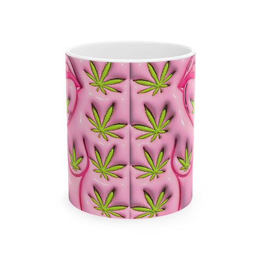 Trendy Cannabis Mug - Pink Leaf Design 11oz
