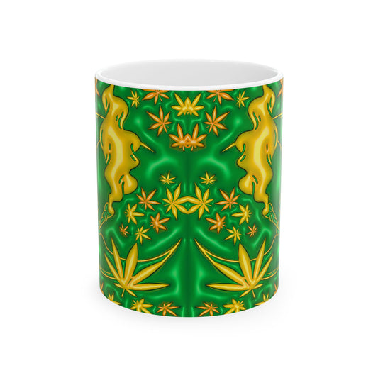 Psychedelic Cannabis Mug - 11oz Vibrant Green Leaf Design