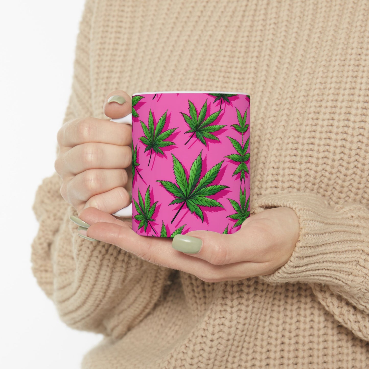 Vibrant Pink Cannabis Ceramic Mug - 11oz