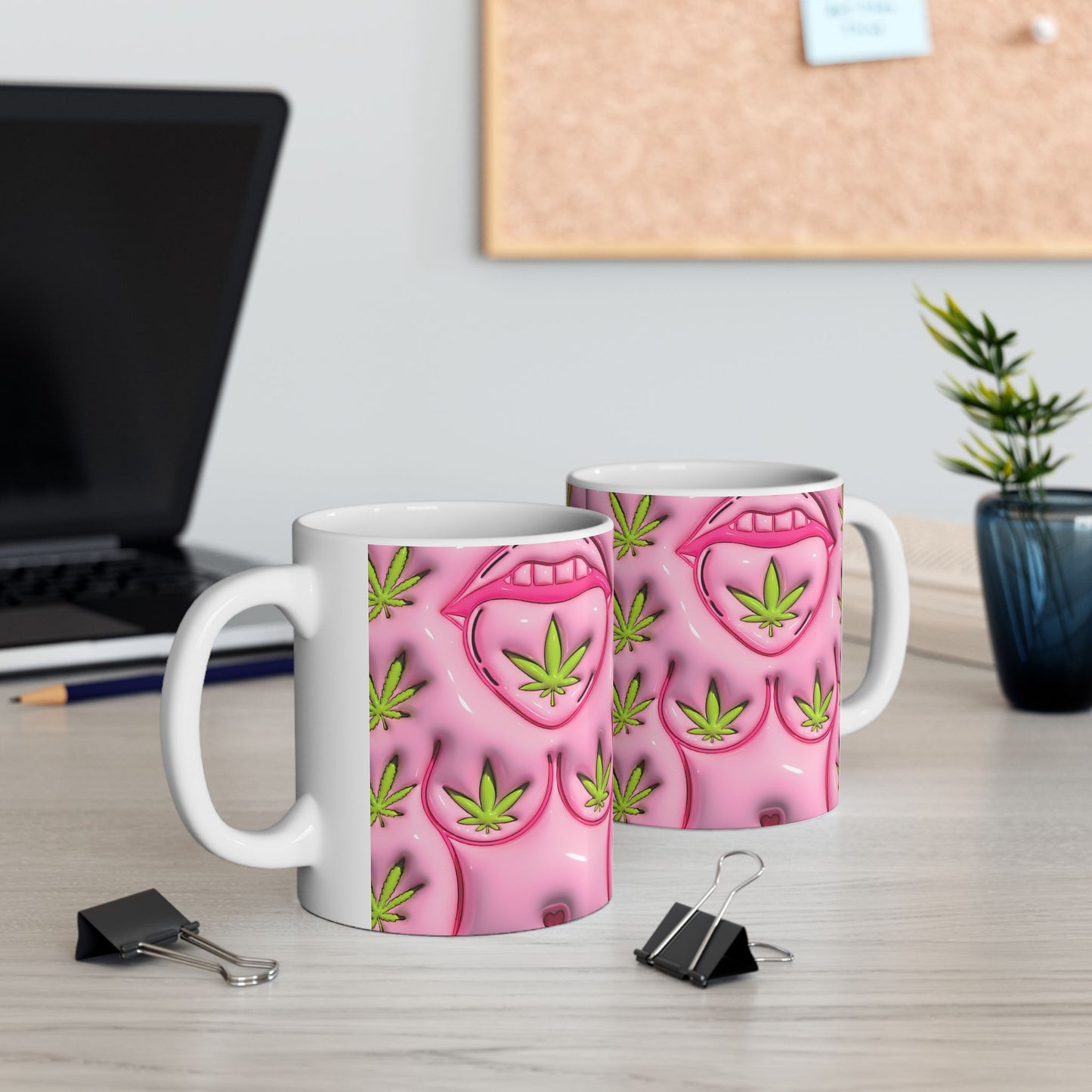Trendy Cannabis Mug - Pink Leaf Design 11oz