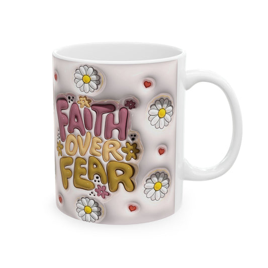 Inspirational Floral Ceramic Mug - "Faith Over Fear"