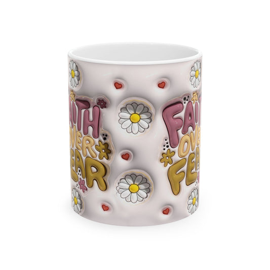 Inspirational Floral Ceramic Mug - "Faith Over Fear"