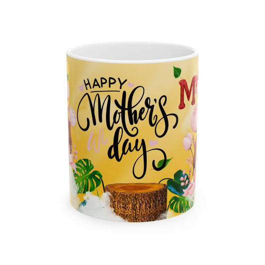 Happy Mother's Day Ceramic Mug - Tropical Floral Design - Perfect Gift for Moms