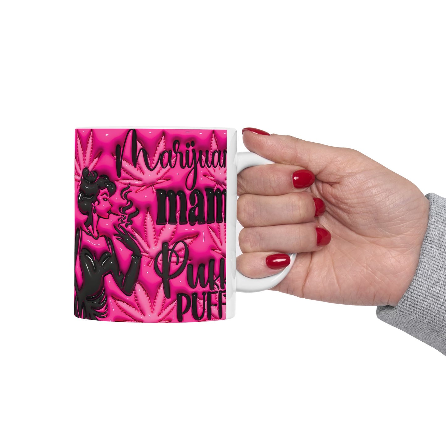 Punk Mama Ceramic Mug - Bold Pink Cannabis Design 11oz