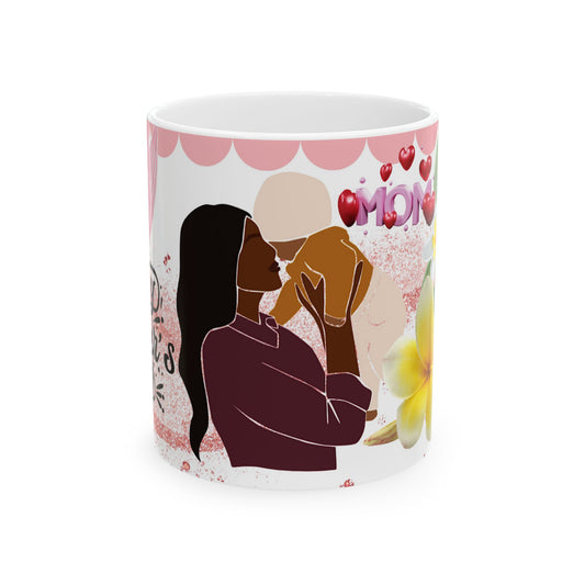 Mother's Day Ceramic Mug - Floral Design with Dog Lover Theme - Perfect Gift for Moms