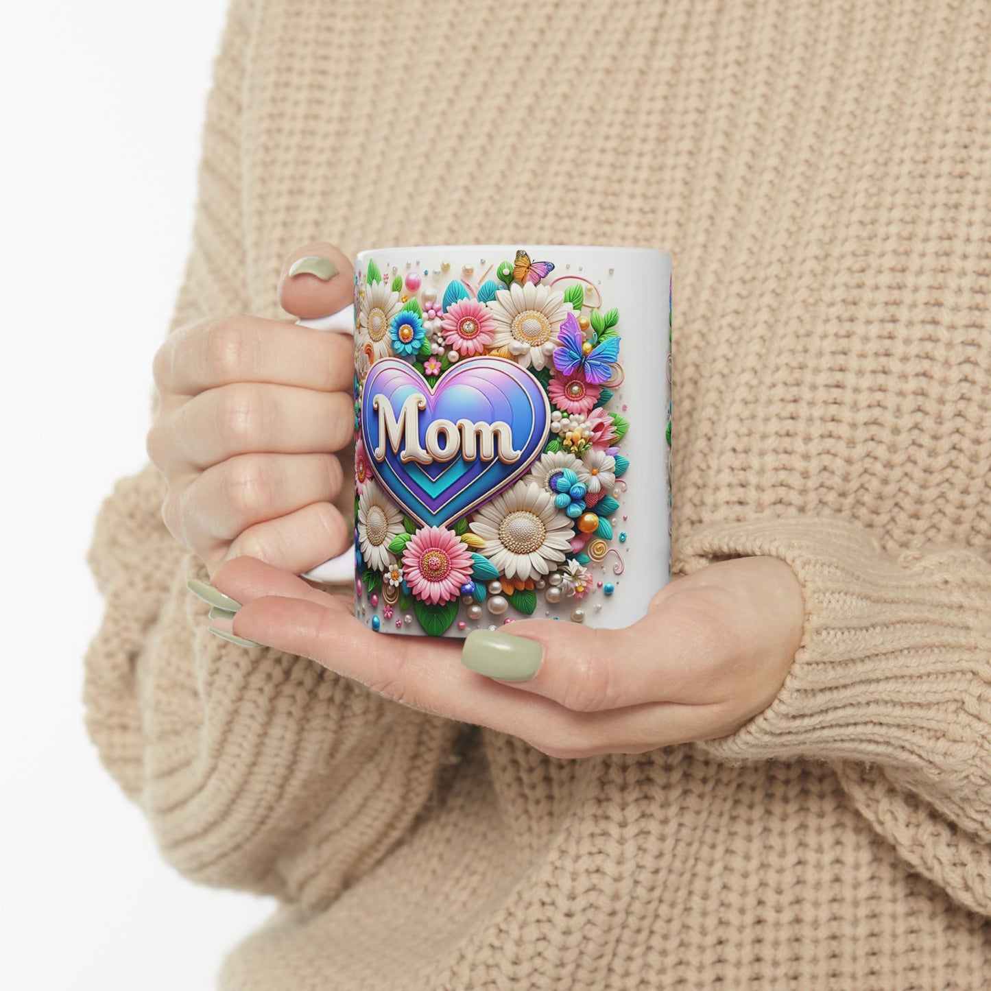 Floral Butterflies Mug - Colorful Ceramic Coffee Cup for Mother's Day and Spring Celebrations