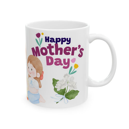 Mother's Day Ceramic Mug - Cute Mom and Daughter Design, Perfect Gift for Moms
