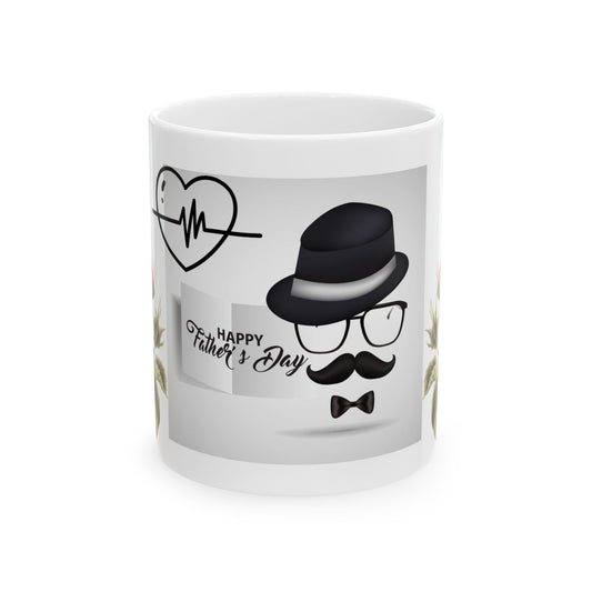 Father's Day Ceramic Mug - Stylish Gift with Roses & Heartbeat Design