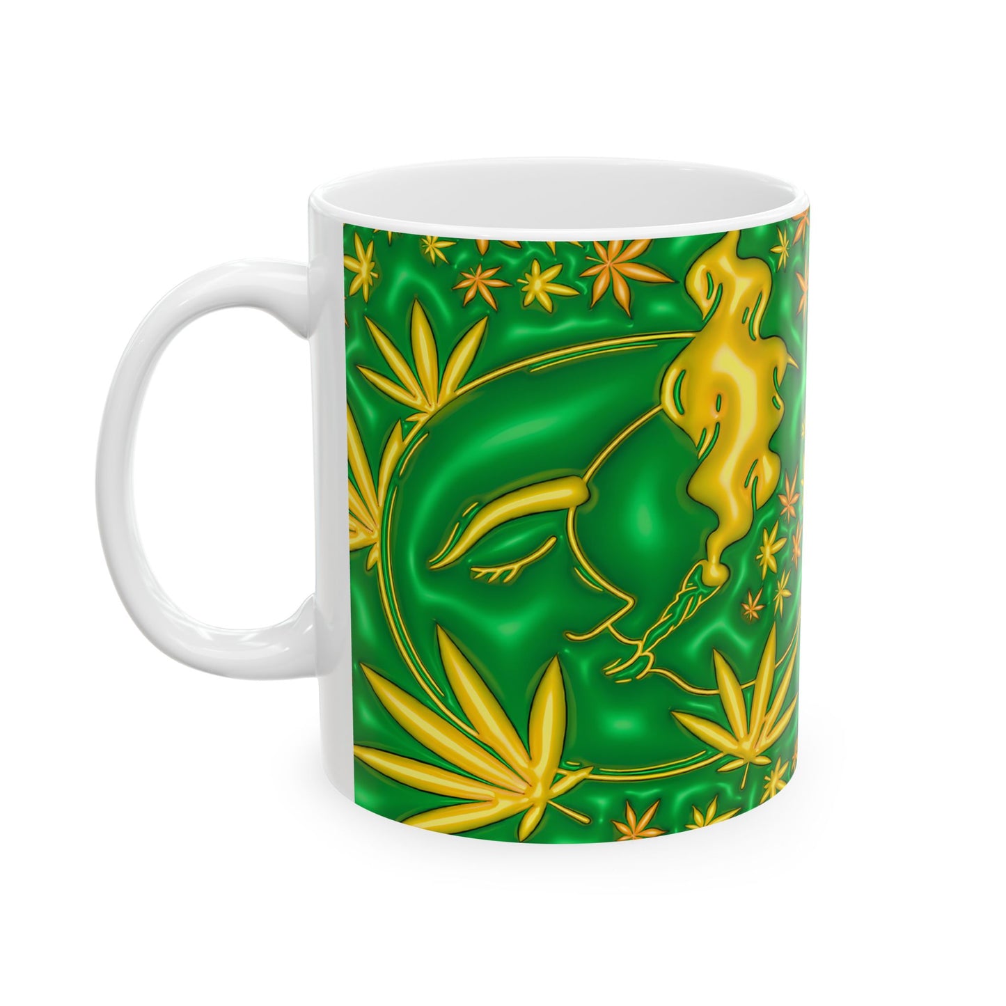 Psychedelic Cannabis Mug - 11oz Vibrant Green Leaf Design