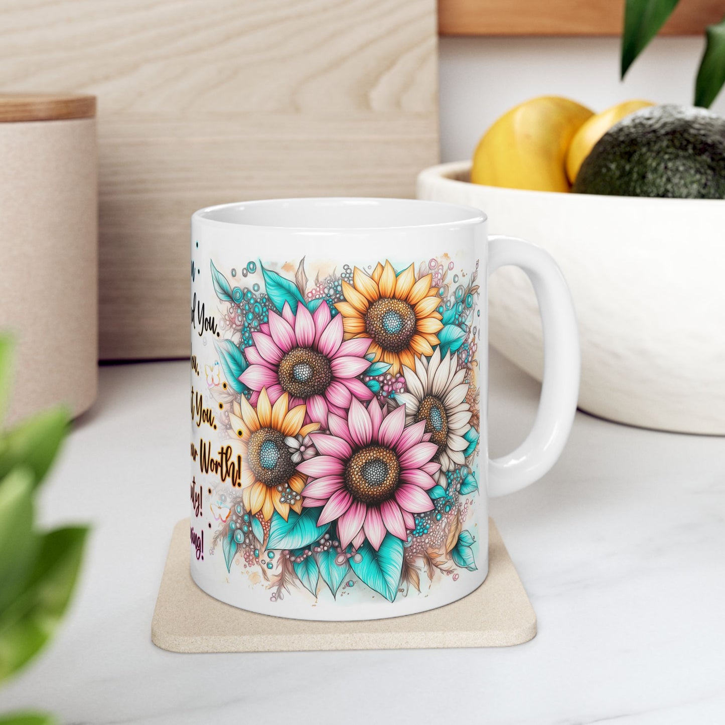 Inspiring Floral Ceramic Mug - Motivational Quotes for Positivity