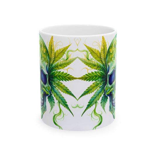 Vibrant Skull & Leaf Ceramic Mug - 11oz Perfect for Stoners