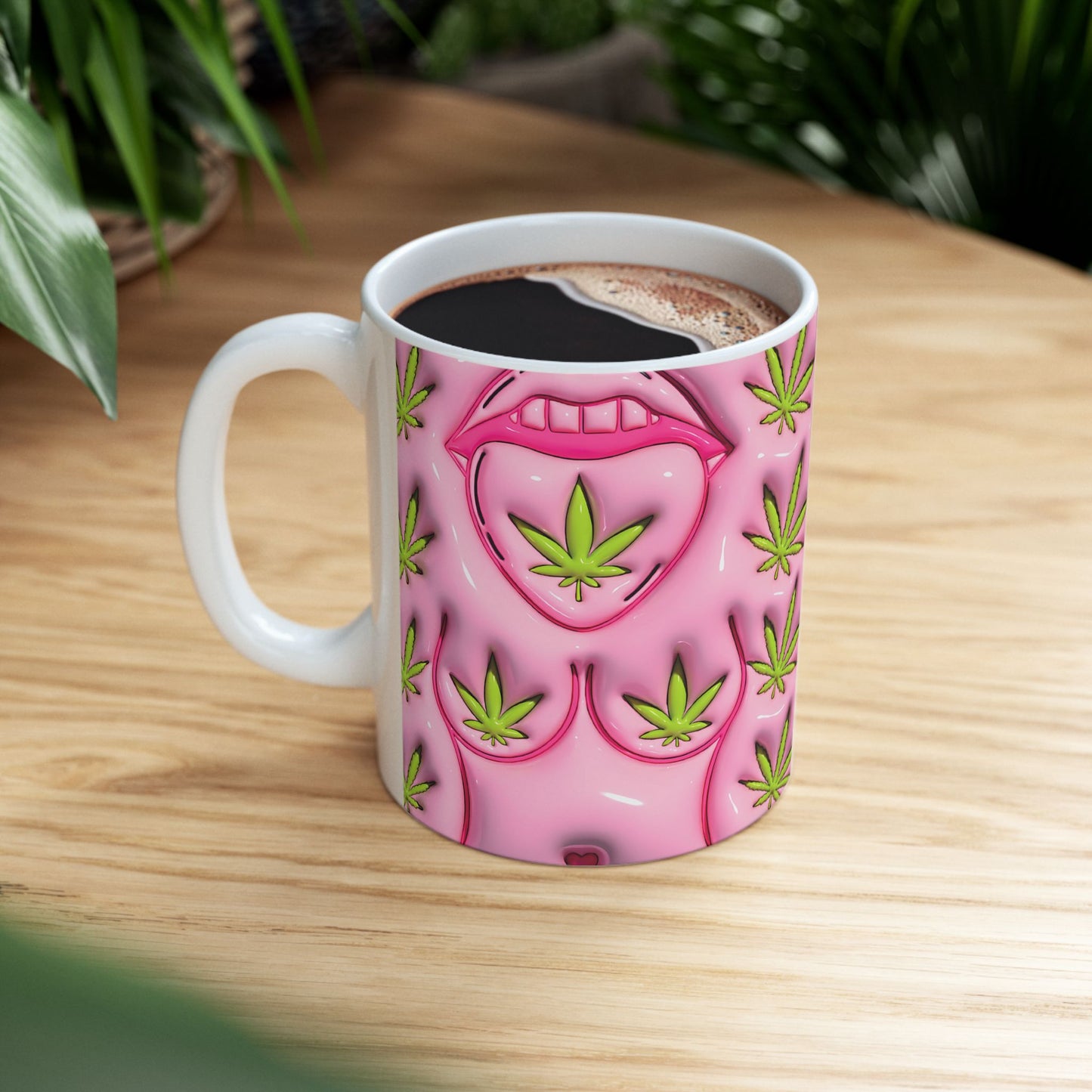Trendy Cannabis Mug - Pink Leaf Design 11oz