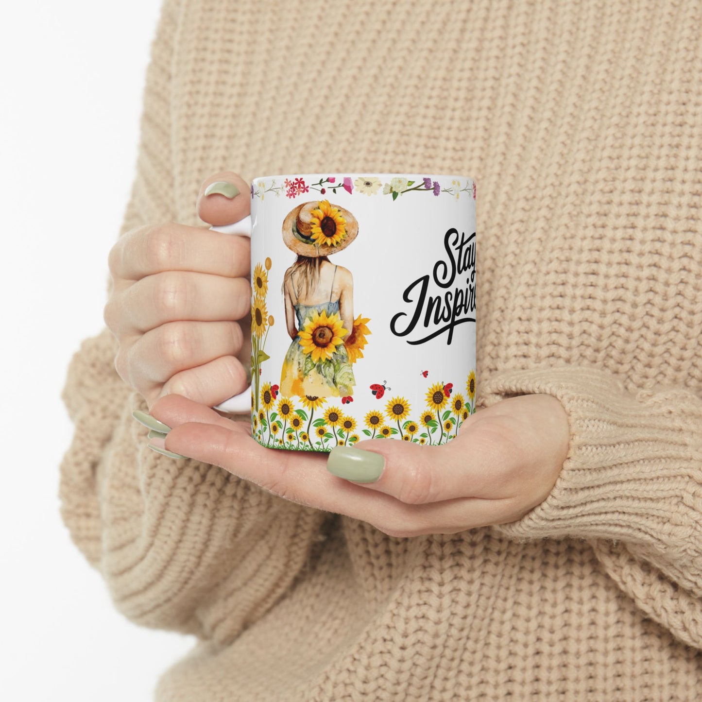 Stay Inspired Floral Ceramic Mug - 11oz Perfect Gift for Garden Lovers