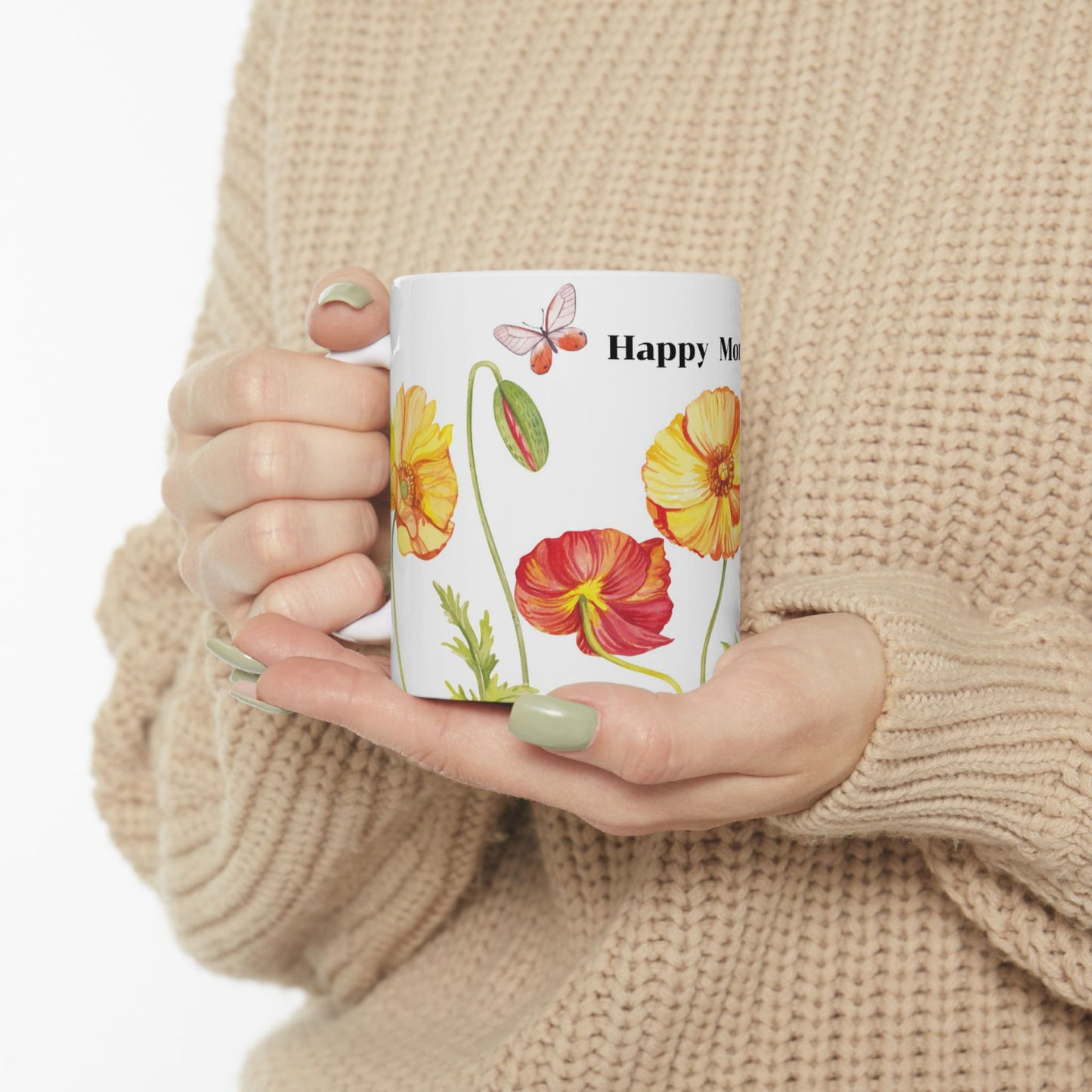 Happy Monday Floral Ceramic Mug - 11oz